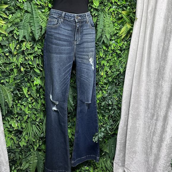 Y2K CELLO Jeans Women 9 Blue‎ Denim Bell Bottom Flared Distressed 2714 - Picture 7 of 9